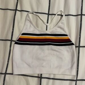 Target White Ribbed Halter Crop Top with Navy, Maroon & Mustard Stripes